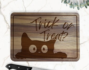 Trick or Treat Chopping Board - 08: Halloween Kitchen Decor, Spooky Season Wood Cutting Board, Autumnal Home Accessories Gift, Fall Vibes
