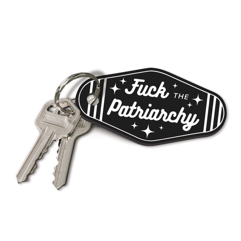 F*ck the Patriarchy Motel-Style Keyring: Retro Acrylic Keychain, Unique Gift Idea, Girly Car Accessory image 4