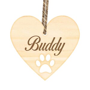 Personalised Engraved Wood Pet Name Heart Shaped Sign Ornament, Dog / Cat Name, Paw Print Plaque Pet Owner Gift, For Dog Or Cat bild 3
