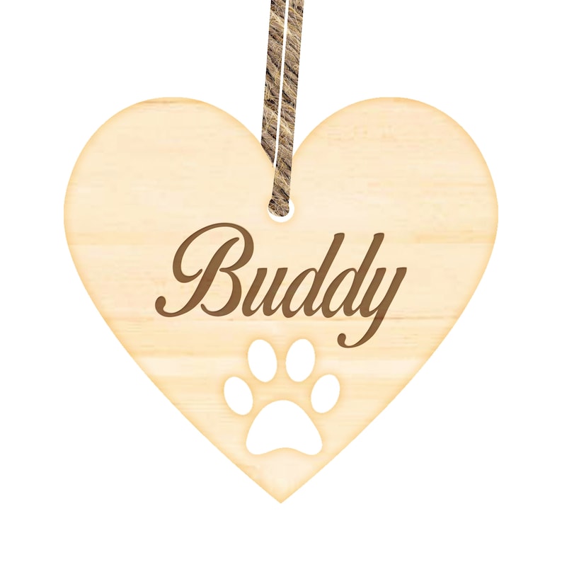 Personalised Engraved Wood Pet Name Heart Shaped Sign Ornament, Dog / Cat Name, Paw Print Plaque Pet Owner Gift, For Dog Or Cat bild 3