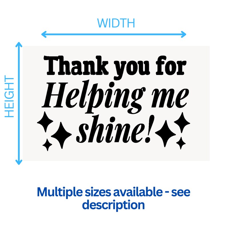 K&ouml;nnte beinhalten: Schwarz-wei&szlig;es Grafikdesign mit dem Text "Thank you for Helping me shine!" mit vier schwarzen Sternen um den Text herum. Der Text ist in fetter, kursiv geschriebener Schrift. Der Hintergrund ist wei&szlig;.