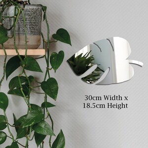 Pu&ograve; includere: Uno specchio argentato a forma di foglia di monstera. Lo specchio &egrave; largo 30 cm e alto 18,5 cm.