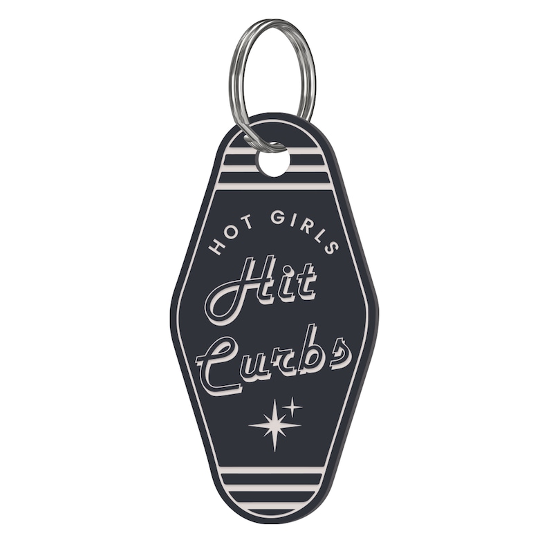 Hot Girls Hit Curbs Motel Keyring - Vintage Vibes, Funny quote Keychain, Retro-Inspired Bag Charm, Unique Gift Idea, Girly Car Accessory image 4