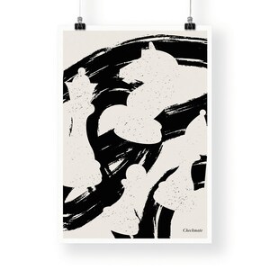 May include: Black and white abstract art print featuring chess pieces in a dynamic composition. The print has a textured background and the text "Checkmate" at the bottom.