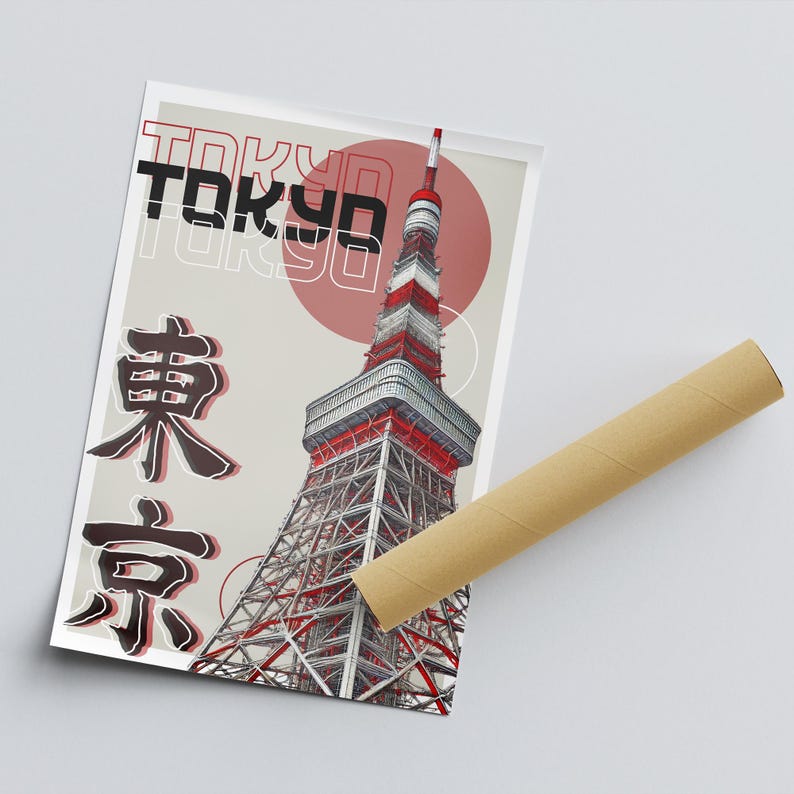Tokyo tower - graphic design poster, architectural landmark print, bedroom print, landmark prints, modern graphic design wall decor, tokyo bild 3