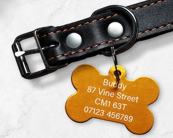 Personalised Pet ID Tags – Custom Metal Bone Dog/Cat Tags in 8 Colors with Free Split Ring – Add Pet Name, Contact Info, New Dog Essentials