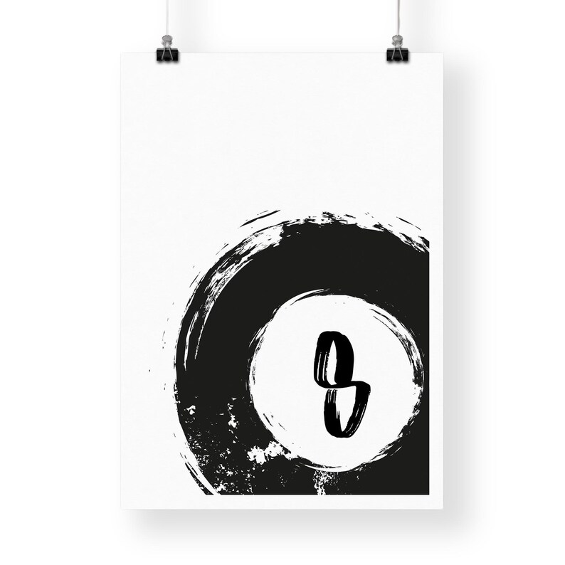 8 ball - pool print: retro billiards decor, vintage style pool poster, black & white home decor, game room wall art, mid century modern art image 5