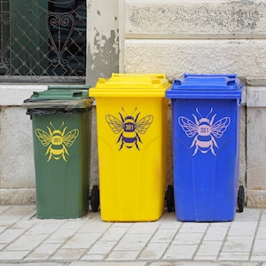 Bumble Bee Wheelie Bin Sticker, Personalised Sticker For Bin, Bee Inspired Design, House Number Sticker For Bin, Vinyl Bin Sticker image 1