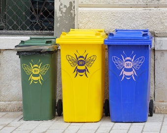 Bumble Bee Wheelie Bin Sticker, Personalised Sticker For Bin, Bee Inspired Design, House Number Sticker For Bin, Vinyl Bin Sticker