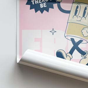 May include: A pink and blue illustration of a cartoon coffee cup with a smiling face, walking with a coffee cup in its hand. The text "There can be only one" is in a speech bubble above the cup. The text "FRE" is visible at the bottom of the image.
