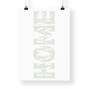 May include: White typography print on a white background. The text reads "HOME IS WHERE THE HEART IS".