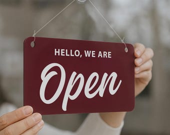 Open and Closed Sign - Friendly Script: Double-Sided Acrylic Shop Window Sign, Door Sign with Suction Cup – Retail, Office, Cafe, Restaurant