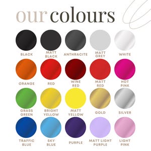 May include: A color chart showing 16 different colors, including black, white, red, orange, yellow, green, blue, purple, pink, and gray. Each color is labeled with its name.