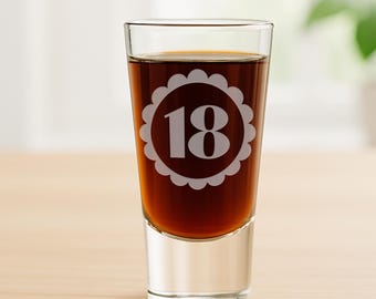 Personalised Birthday Shot Glass | Custom Age - Bold Petal Frame | Milestone Birthday Gift | Custom Engraved Keepsake for 18th Birthday
