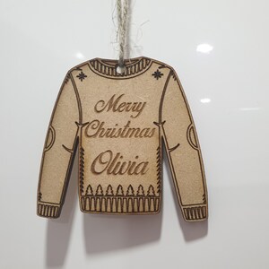 Personalised Christmas Tree Bauble - Hanging Jumper Decoration - Custom Name - First Christmas image 4
