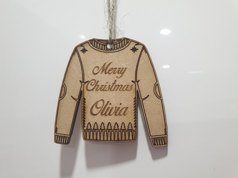 Personalised Christmas Tree Bauble - Hanging Jumper Decoration - Custom Name - First Christmas image 4
