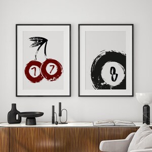 8 ball - pool print: retro billiards decor, vintage style pool poster, black & white home decor, game room wall art, mid century modern art image 2