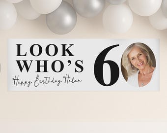 Look Who’s Age Milestone Birthday Banner – Personalised Age & Photo Party Decoration – Custom Birthday Party Decor, 30th, 40th, 50th, 60th