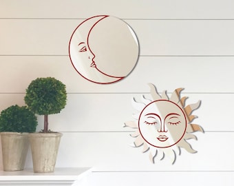 Moon and Sun Mirror Crescent Moon Acrylic Mirror Tarot Design Home Mirror Decor