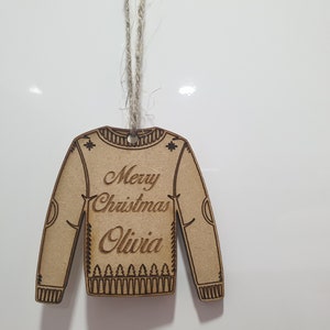 Personalised Christmas Tree Bauble - Hanging Jumper Decoration - Custom Name - First Christmas image 3