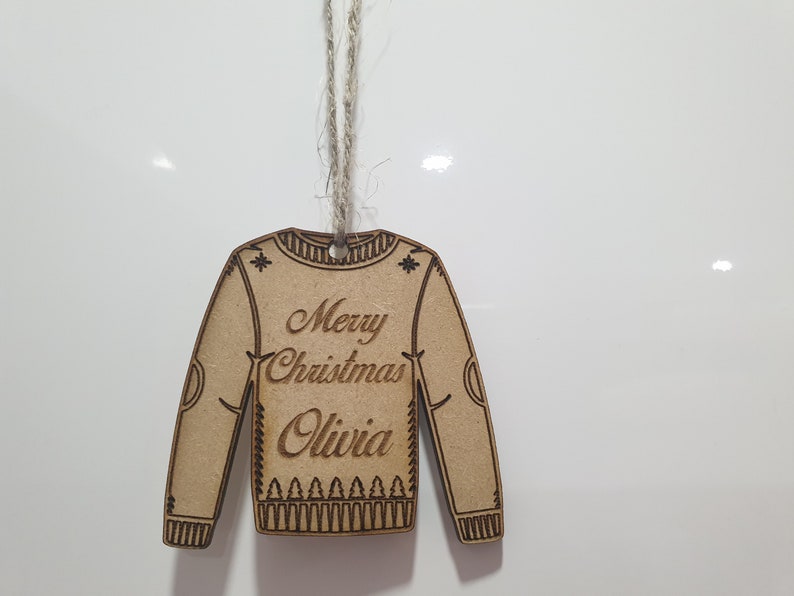 Personalised Christmas Tree Bauble - Hanging Jumper Decoration - Custom Name - First Christmas image 3