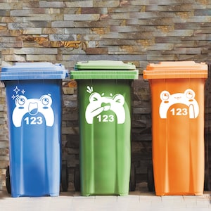 Wheelie Bin Personalised Sticker Custom Number House Number Funny Cartoon Frogs, Home Improvement, House Number Bin Label