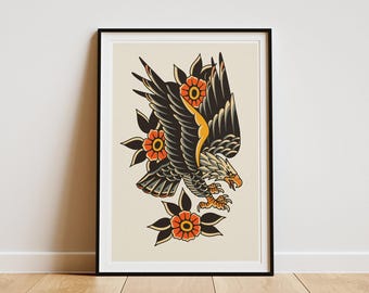 Traditional Tattoo - Eagle Poster: Tattoo Sheet Art | Vintage Design | Classic Ink Wall Art Print | Alternative Home Decor