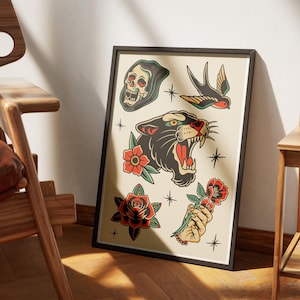 Traditional Tattoo Art, Tattoo Flash Poster, Vintage Tattoo Decor, Classic Tattoo Poster, Tattoo Art Print, Ink Inspired Decor, Tattoo lover Gift, Wall Art Decor, Tattoo Studio Decor, Unique Art Posters, Vintage Ink Art, Timeless Tattoo Designs