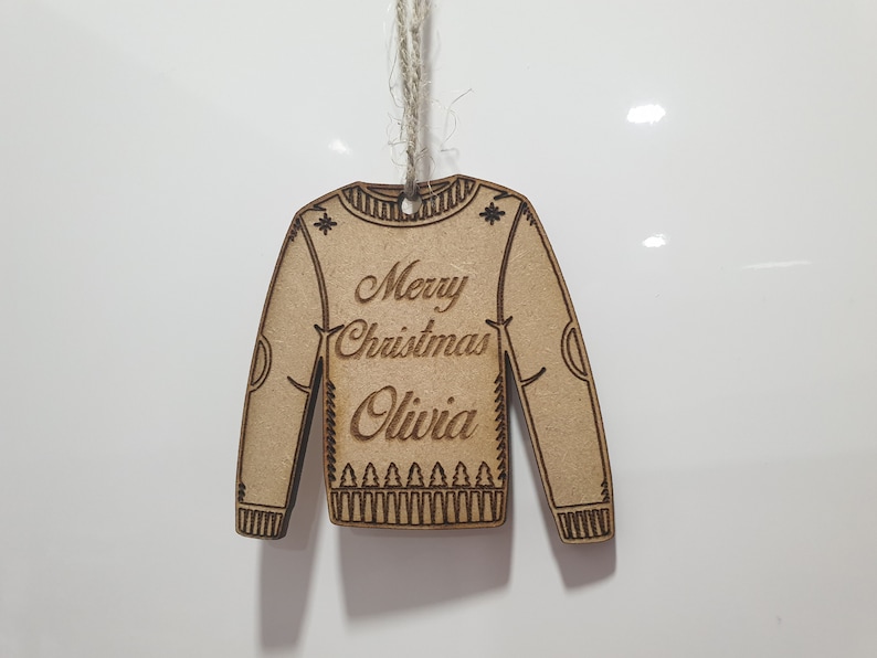 Personalised Christmas Tree Bauble - Hanging Jumper Decoration - Custom Name - First Christmas image 7