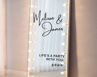 Life's A Party With You - Personalised Wedding & Anniversary Party Welcome Selfie Mirror Vinyl Decal Sticker for DIY Wedding, Mirror Decor