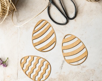 MDF Easter Egg Craft Blanks (Set B) – Decorative Laser Cut Wooden Eggs, Laser Cut Wood Pieces for Painting, Scrapbooking & Crafts (Set of 3)