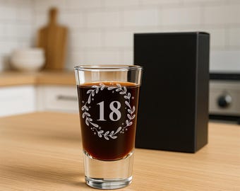 Personalised Birthday Shot Glass | Floral Personalised Age Shot Glass | Milestone Birthday Gift | Engraved Keepsake for 18th Birthday