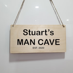 Wall Hanging Man Cave Sign / Personalised Plaque / Custom Bar Sign / Dad's Garage or Shed Sign Gift image 1