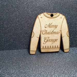 Personalised Christmas Tree Bauble - Hanging Jumper Decoration - Custom Name - First Christmas image 2