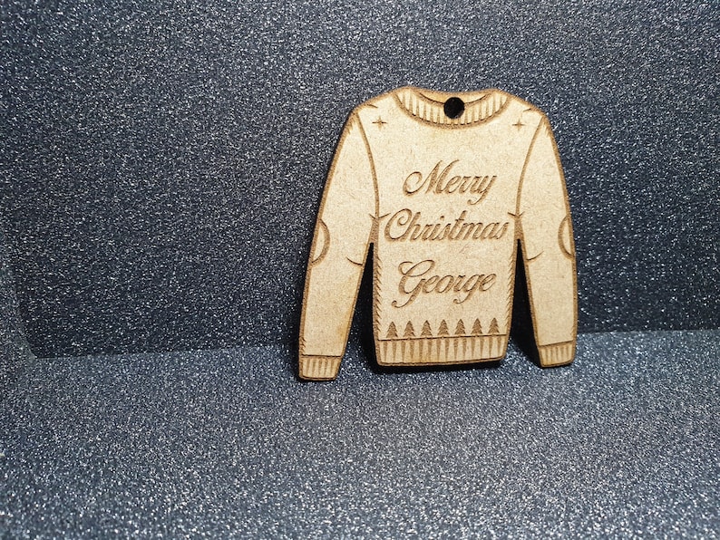Personalised Christmas Tree Bauble - Hanging Jumper Decoration - Custom Name - First Christmas image 2
