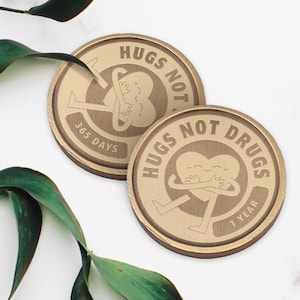 Narcotics Anonymous chip, personalized recovery coin, Hugs Not Drugs chip, metal sobriety milestone, addiction recovery token, custom NA chip, sobriety gift, NA anniversary coin, recovery support, motivational sobriety chip, personalised NA token
