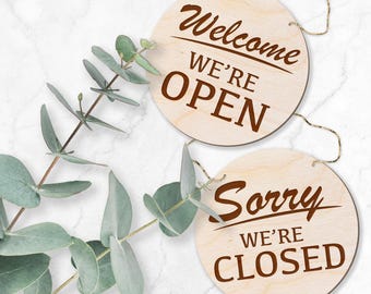 Shop Opening and Closed Wooden Sign Double Sided Engraved Hanging Wood Plaque