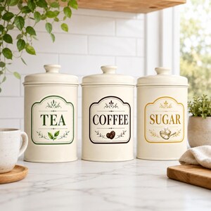Colour Tea Coffee Sugar Labels, Kitchen Canister Stickers, Pantry Jar Decals image 1