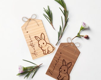 Personalised Little Bunny Tag: Wooden Bunny, Custom Name, Great Easter Gift Basket Tag, Easter Hunt Tags, Tags For Easter Gift