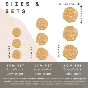 Puede incluir: Tres juegos de recortes de luna de madera en diferentes tama&ntilde;os: 3 cm, 4 cm y 5 cm. Cada juego incluye tres formas de luna id&eacute;nticas. Los recortes de luna est&aacute;n hechos de MDF de 3 mm y tienen un acabado de madera natural.