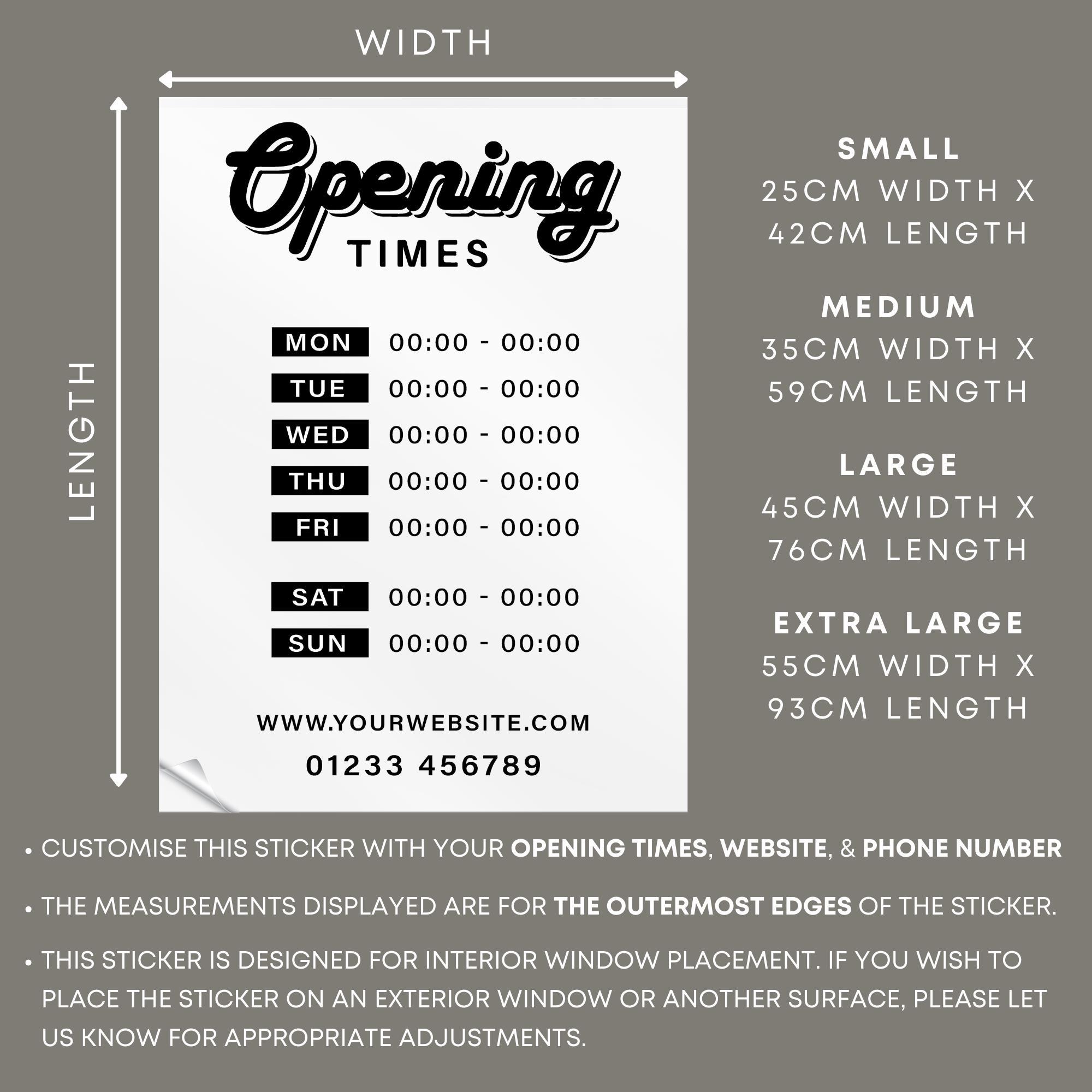 Opening Date Sticker Opening Times - Retro Sticker: Custom Business Hours Window Sticker ...