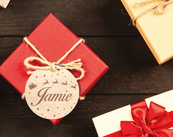 Santa Christmas Personalised Name Gift Tag Label Custom Wooden Christmas Gift Tags
