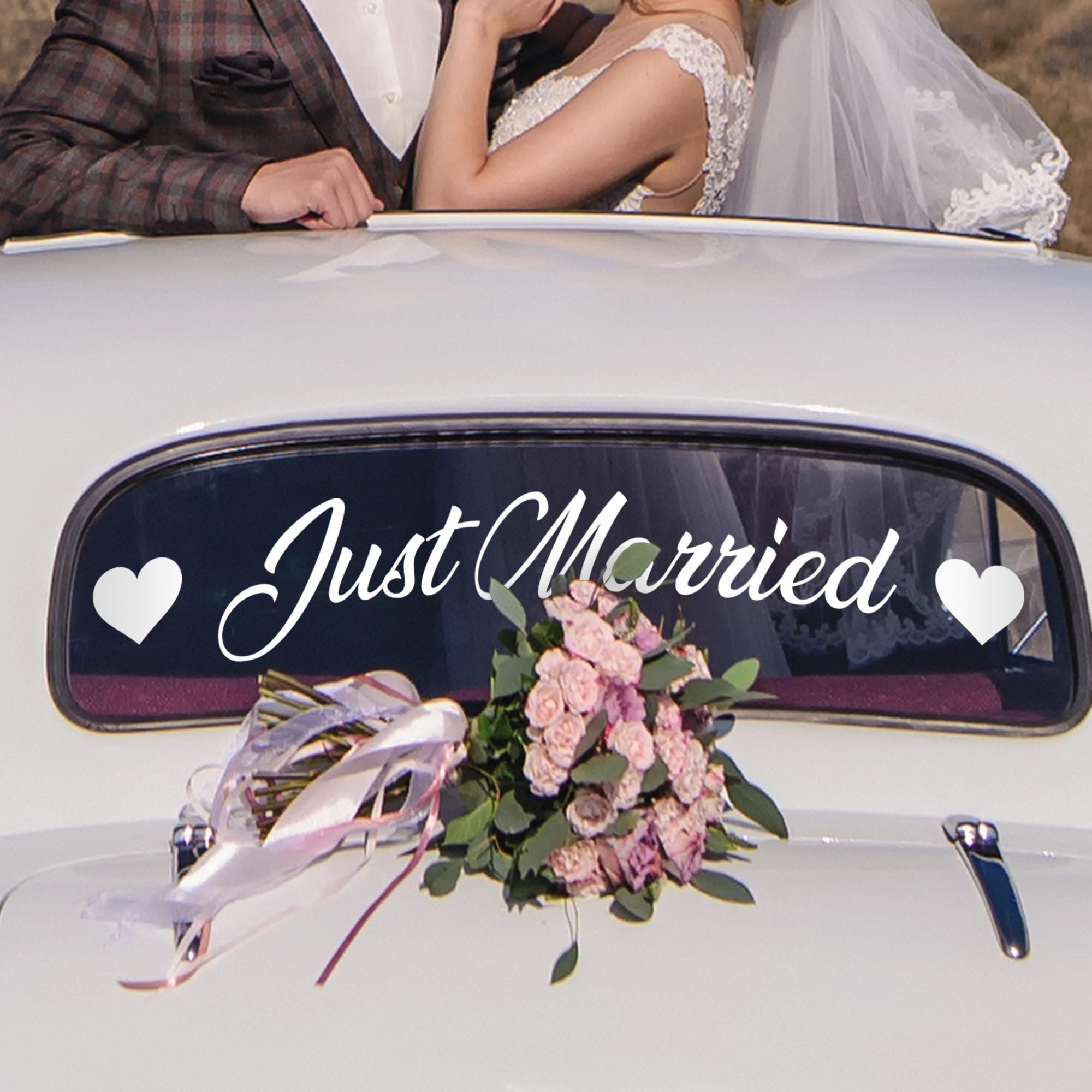 NICENEEDED Autocollants De Voiture « Just Married With Heart » - 56,9 X