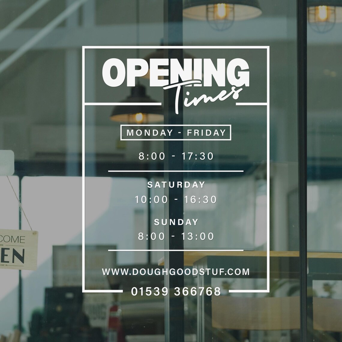 Opening Date Sticker Opening Times - Modern Sticker: Custom Business Hours Window Sticker ...