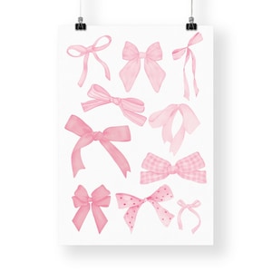 Pink bow poster: coquette aesthetic print, cute pink bows wall art, chic home decor, modern art, trendy interior design, girly stylish decor image 5