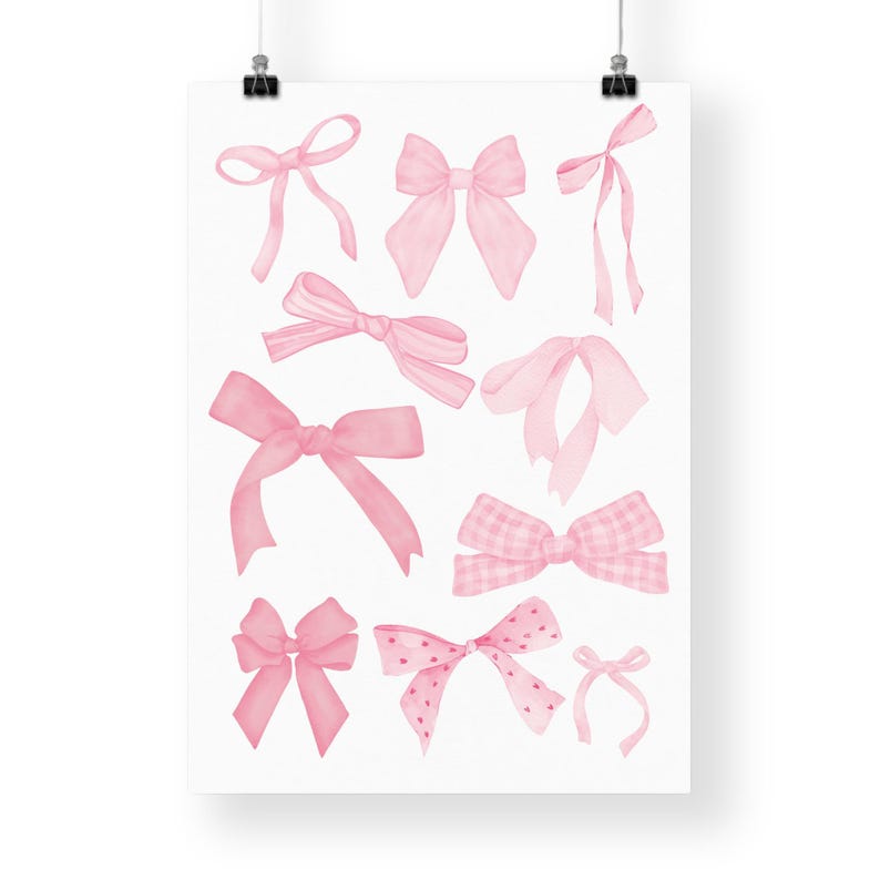 Pink bow poster: coquette aesthetic print, cute pink bows wall art, chic home decor, modern art, trendy interior design, girly stylish decor image 5