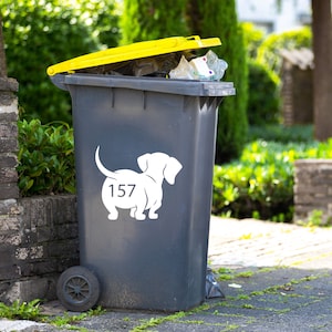 Personalised Wheelie Bin Sticker Dog dachshund Silhouette Funny Custom Number House Number Sticker Wheely Bin Dustbin bild 1