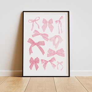 Pink bow poster: coquette aesthetic print, cute pink bows wall art, chic home decor, modern art, trendy interior design, girly stylish decor image 2