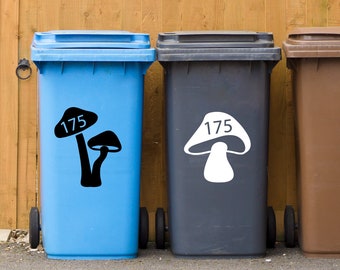 Wheelie Bin Mushroom Silhouette Personalised Sticker Custom Number House Number Sticker Wheely Bin Dustbin