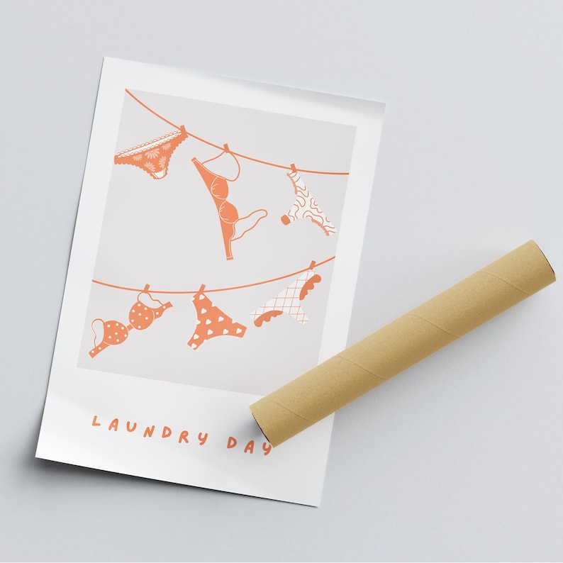 Laundry day - orange poster: trendy art, unique home decor, cool laundry room print, laundry quote poster, utility room art image 3